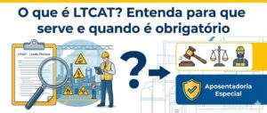 Guia completo sobre o que é LTCAT: ilustração de um engenheiro de segurança avaliando riscos ocupacionais na indústria. Mostra a função do Laudo Técnico das Condições Ambientais de Trabalho para fins jurídicos e concessão de Aposentadoria Especial.